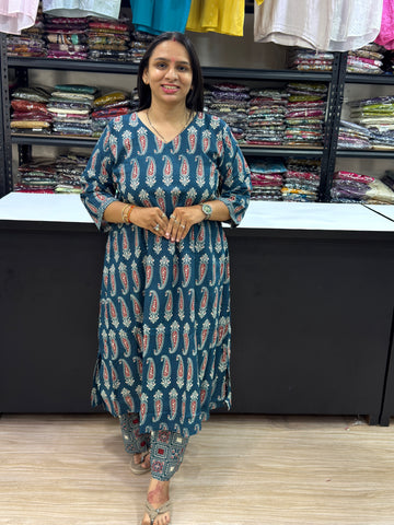 ALINE KURTI WITH PLAZO (PURE CAMRIC COTTON)