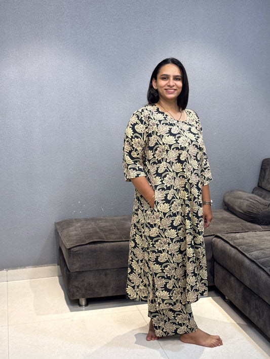 ALINE KURTI WITH PLAZO (PURE CAMRIC COTTON)