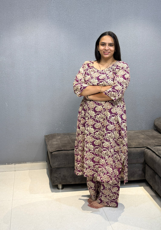 ALINE KURTI WITH PLAZO (PURE CAMRIC COTTON)