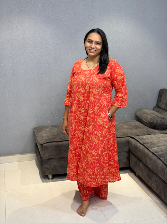 ALINE KURTI WITH PLAZO (PURE CAMRIC COTTON)