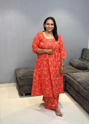 ALINE KURTI WITH PLAZO (PURE CAMRIC COTTON)