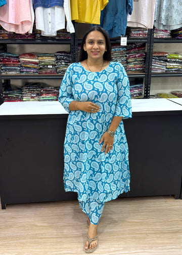 ALINE KURTI WITH PLAZO (PURE CAMRIC COTTON)