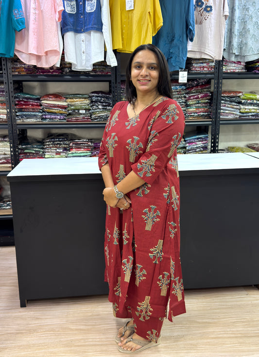 ALINE KURTI WITH PLAZO (PURE CAMRIC COTTON)