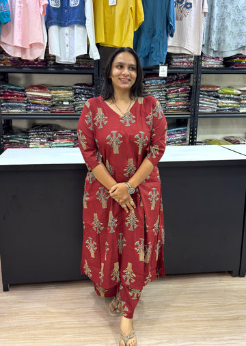 ALINE KURTI WITH PLAZO (PURE CAMRIC COTTON)