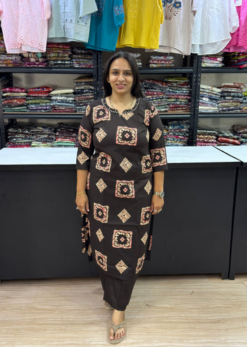 STRAIGHT KURTI WITH PLAZO (DHABU COTTON)