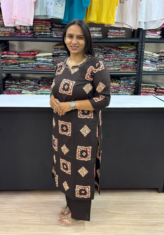 STRAIGHT KURTI WITH PLAZO (DHABU COTTON)