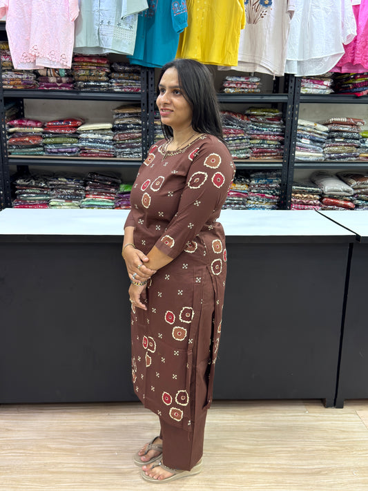 STRAIGHT KURTI WITH PLAZO (DHABU COTTON)