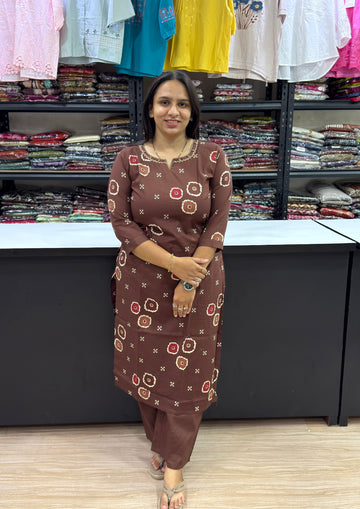 STRAIGHT KURTI WITH PLAZO (DHABU COTTON)