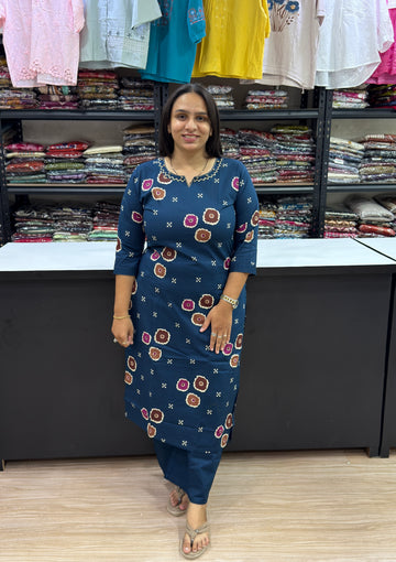 STRAIGHT KURTI WITH PLAZO (DHABU COTTON)