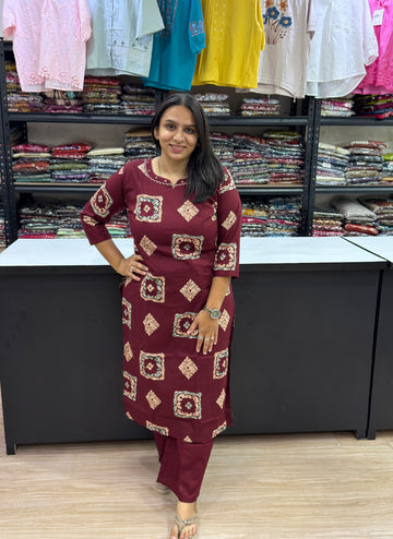 STRAIGHT KURTI WITH PLAZO (DHABU COTTON)