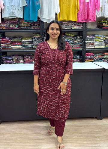 STRAIGHT KURTI WITH PANT (DHABU COTTON)