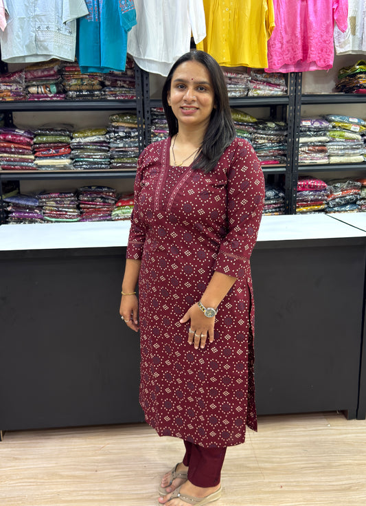 STRAIGHT KURTI WITH PANT (DHABU COTTON)
