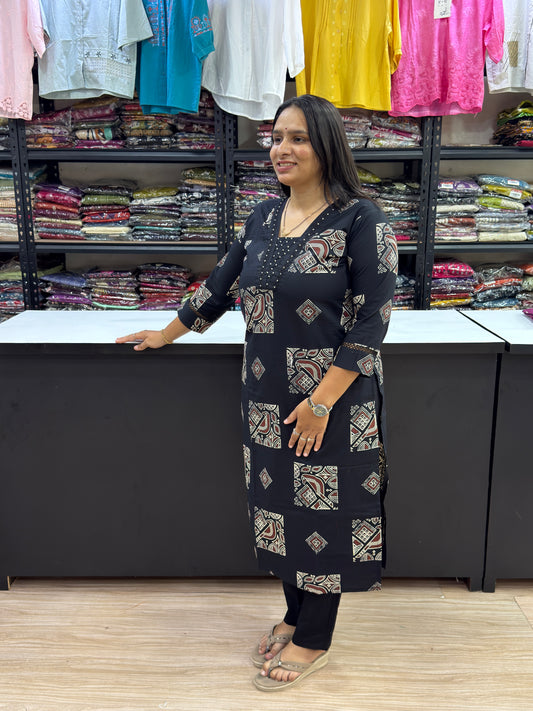 STRAIGHT KURTI WITH PANT (DHABU COTTON)