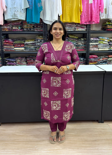 STRAIGHT KURTI WITH PANT (DHABU COTTON)