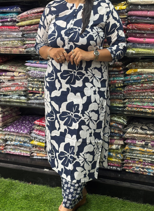 STRAIGHT KURTI-PLAZO (PURE CAMRIC COTTON)