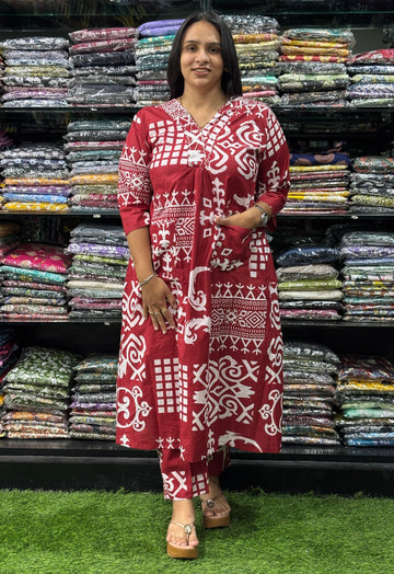 ALINE KURTI-PANT (PURE COTTON,V-NECK,WORK)