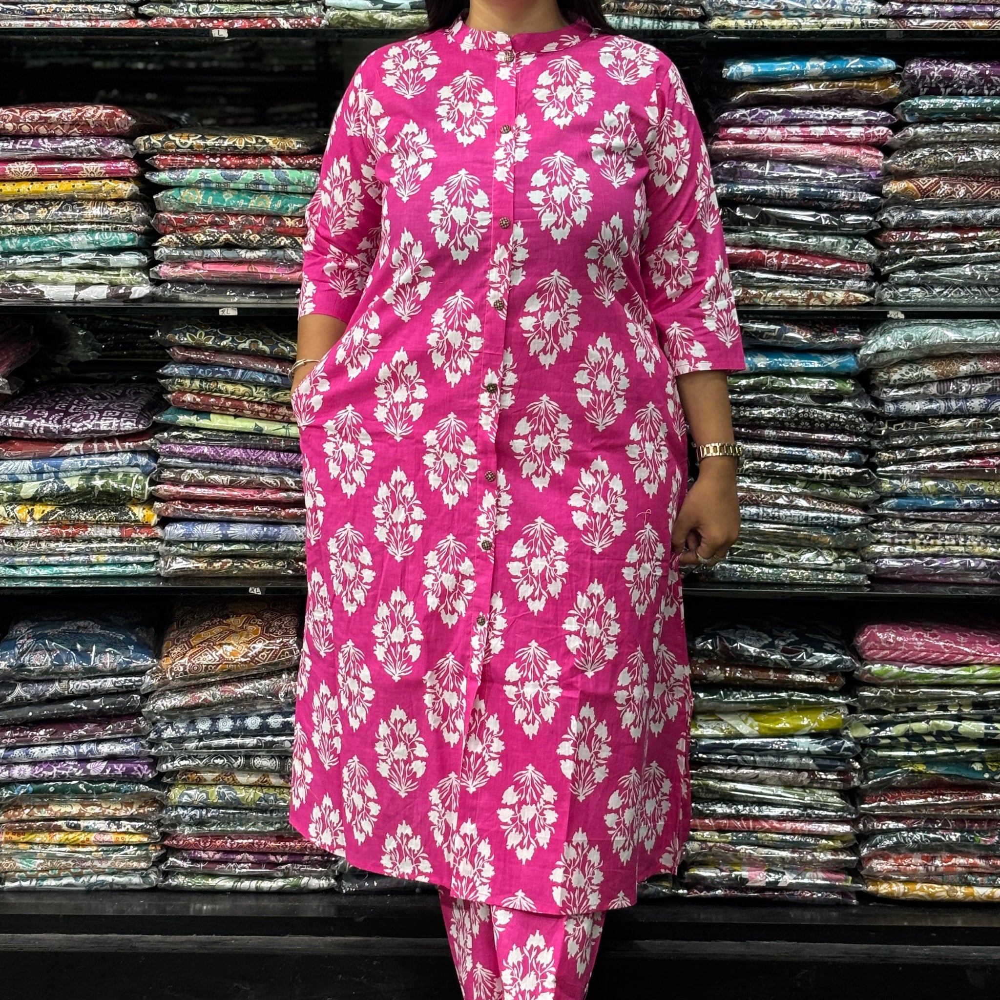 ALINE KURTI-PLAZO (PURE COTTON,CHINESE NECK)