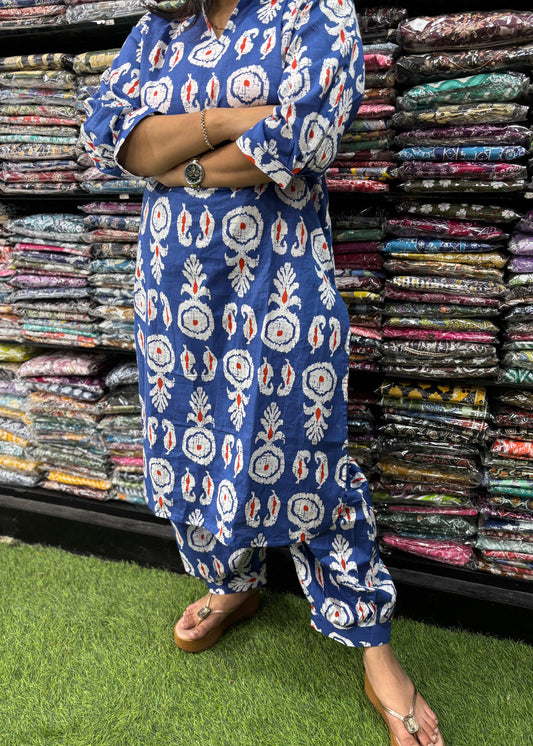 PURE COTTON STRAIGHT KURTI WITH AFGHANI PANT