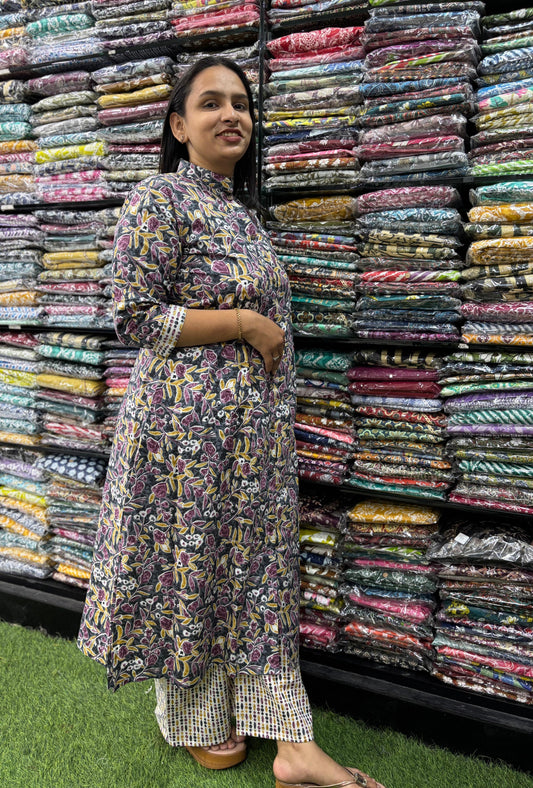 PURE COTTON ALINE CHINESE KURTI  WITH PLAZO