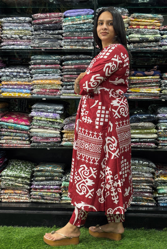 ALINE KURTI-PANT (PURE COTTON,V-NECK,WORK)