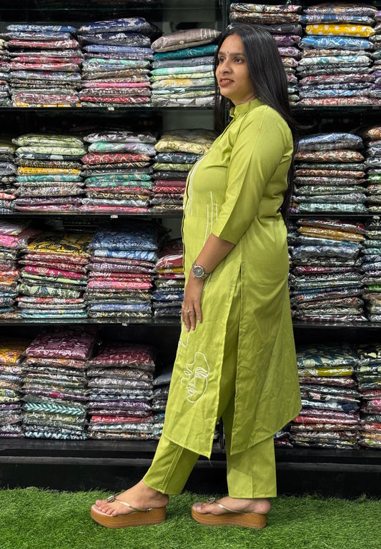 EMBROIDERY STRAIGHT KURTI-PANT (PURE COTTON)