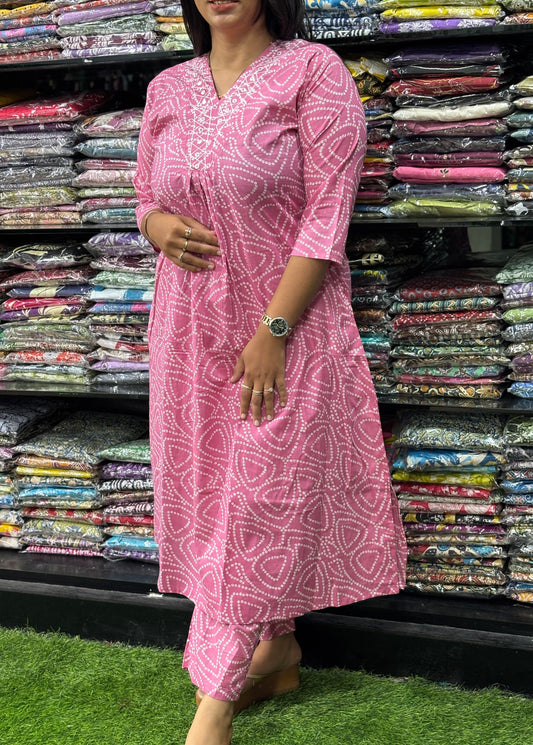 ALINE KURTI-PANT (PURE CAMRIC COTTON,V-NECK WORK)