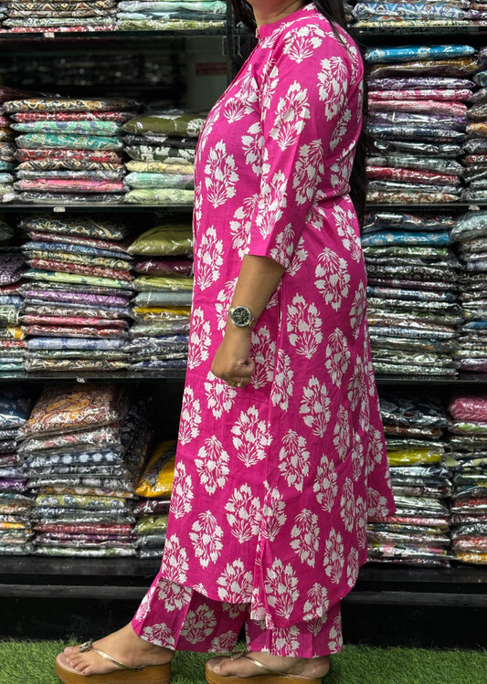 ALINE KURTI-PLAZO (PURE COTTON,CHINESE NECK)