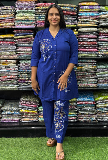 ALINE KURTI-PLAZO (PURE CAMRIC COTTON , HAND EMBROIDERY)