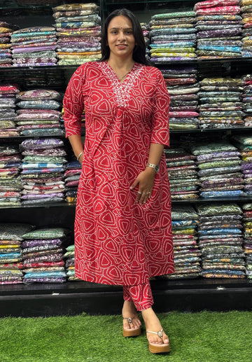 ALINE KURTI-PANT (PURE CAMRIC COTTON,V-NECK WORK)