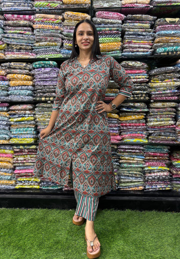 PURE COTTON ALINE KURTI WITH PANT