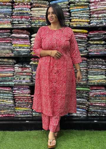 ALINE KURTI WITH PLAZO (PURE CAMRIC COTTON)