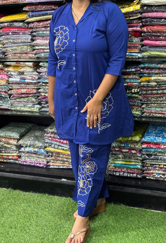 ALINE KURTI-PLAZO (PURE CAMRIC COTTON , HAND EMBROIDERY)