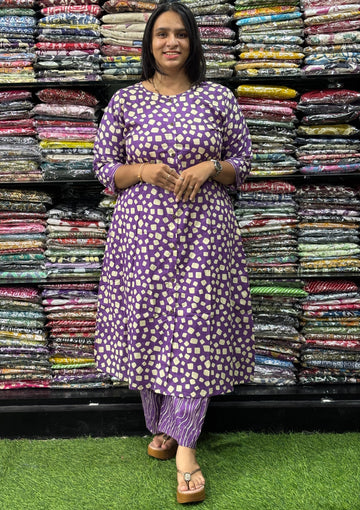 ALINE KURTI WITH PLAZO (PURE CAMRIC COTTON)