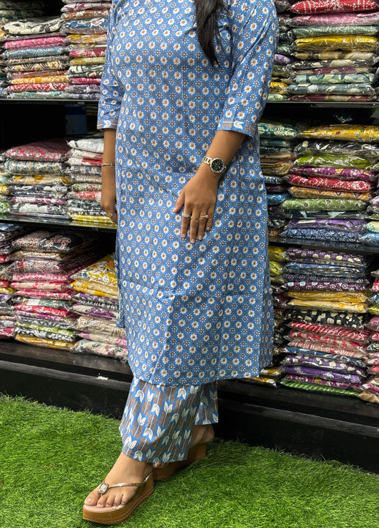 ALINE KURTI WITH PLAZO (PURE CAMRIC COTTON)