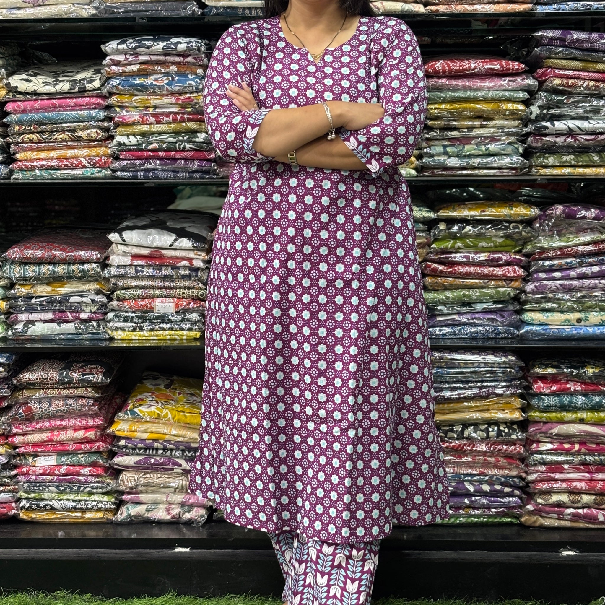 ALINE KURTI WITH PLAZO (PURE CAMRIC COTTON)