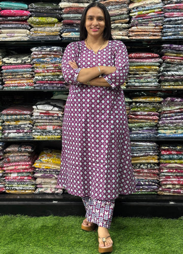 ALINE KURTI WITH PLAZO (PURE CAMRIC COTTON)