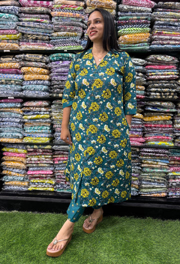 PURE COTTON ALINE KURTI WITH PANT