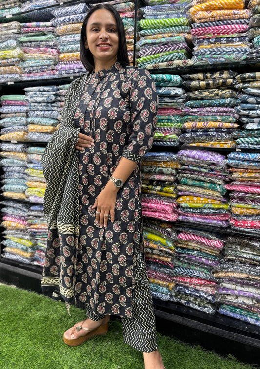 PURE COTTON  STRAIGHT CHINESE KURTI PANT & DUPATTA