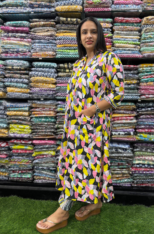 PURE COTTON VNECK ALINE KURTI PANT