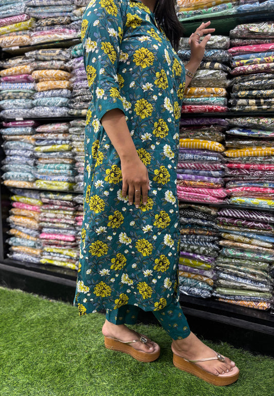 PURE COTTON ALINE KURTI WITH PANT