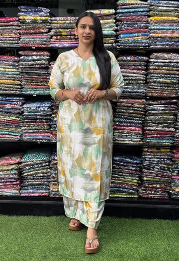 STRAIGHT KURTI-PLAZO (POLY COTTON SLUB, DIGITAL PRINT)