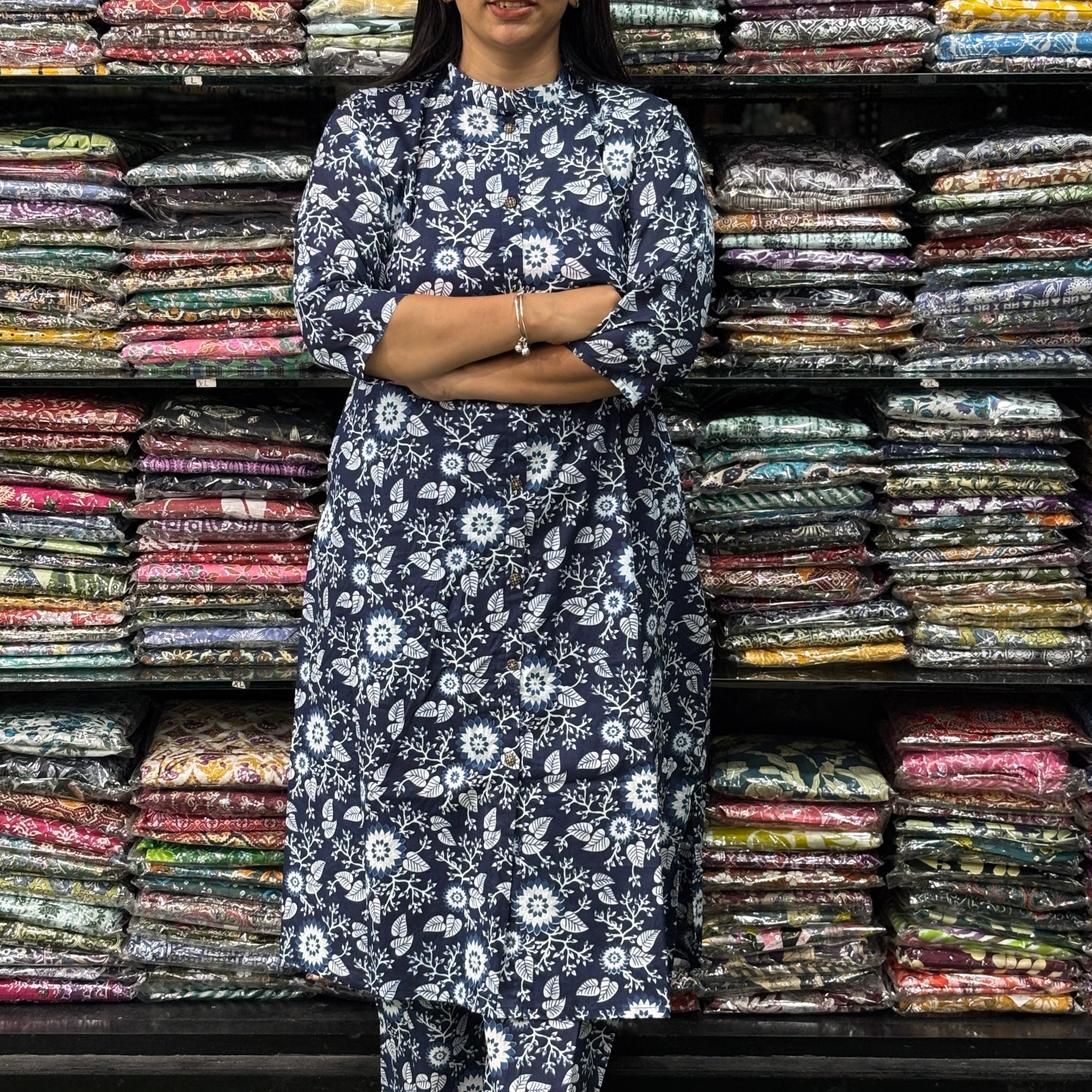 ALINE KURTI-PLAZO (PURE COTTON,CHINESE NECK)