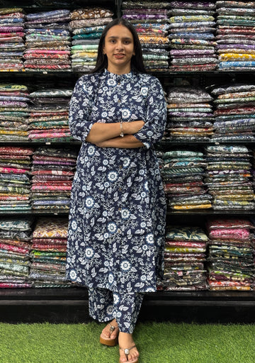 ALINE KURTI-PLAZO (PURE COTTON,CHINESE NECK)