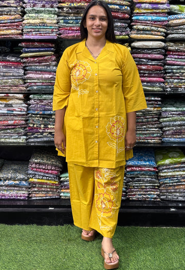 ALINE KURTI-PLAZO (PURE CAMRIC COTTON , HAND EMBROIDERY)