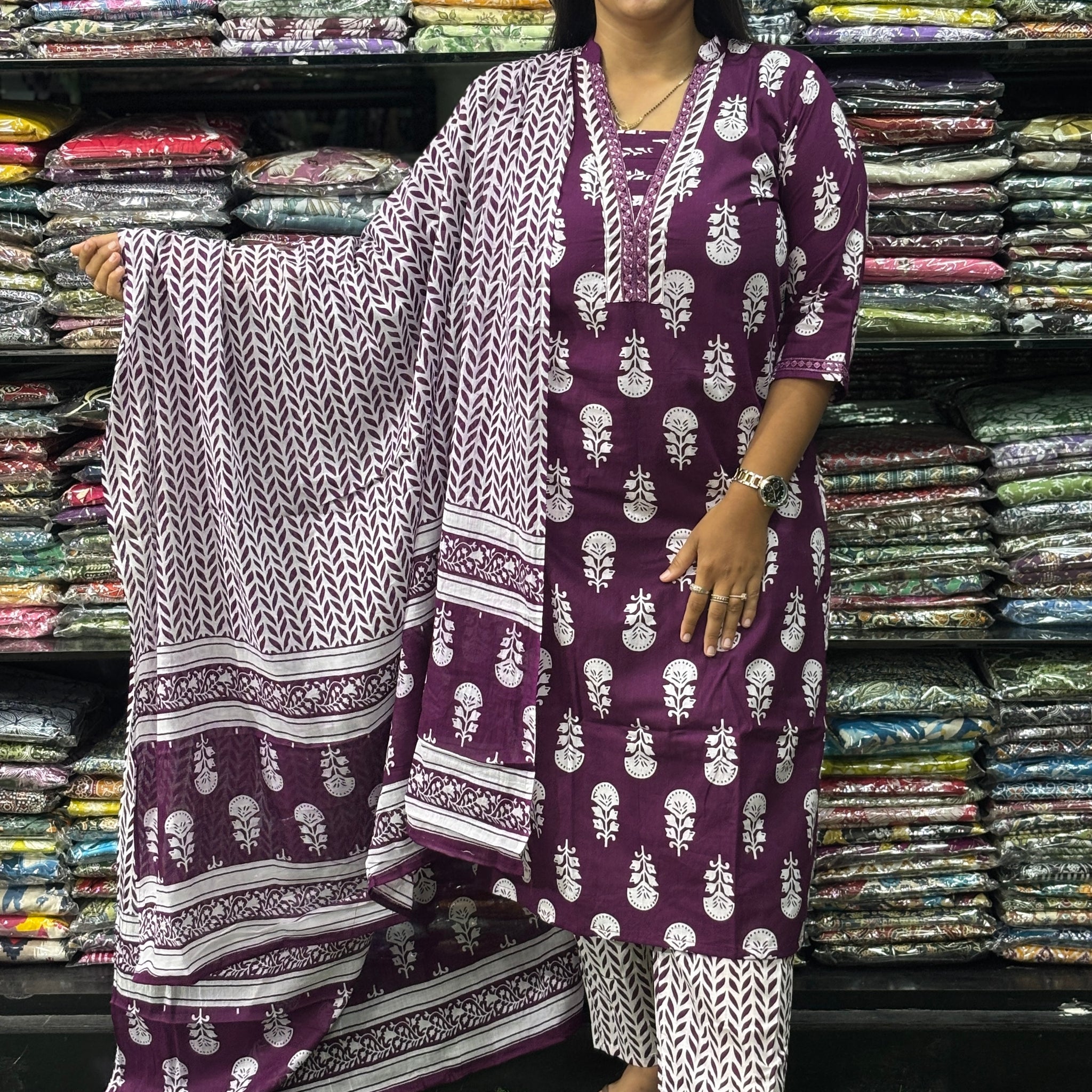 STRAIGHT KURTI-PANT WITH DUPATTA (PURE CAMRIC COTTON)