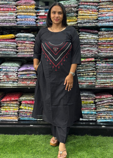 ALINE KURTI-PLAZO (HANDWORK)(PURE CAMRIC COTTON)