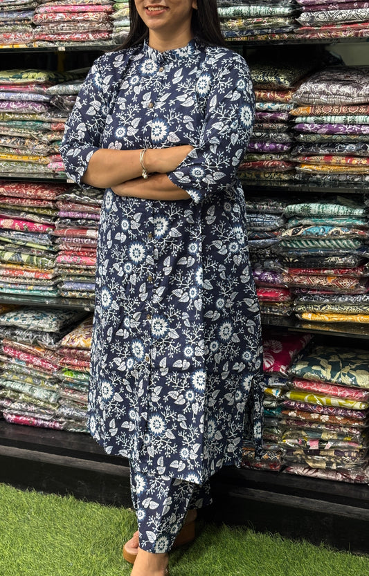 ALINE KURTI-PLAZO (PURE COTTON,CHINESE NECK)