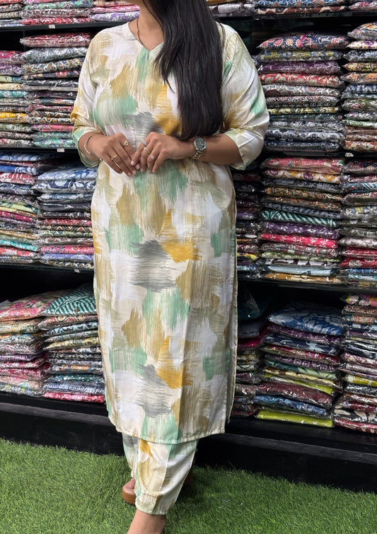 STRAIGHT KURTI-PLAZO (POLY COTTON SLUB, DIGITAL PRINT)