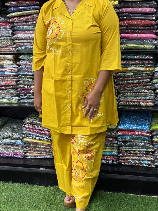 ALINE KURTI-PLAZO (PURE CAMRIC COTTON , HAND EMBROIDERY)