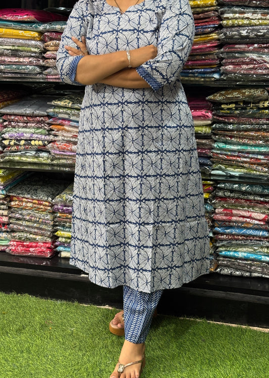 ALINE KURTI-PLAZO (PURE CAMRIC COTTON)